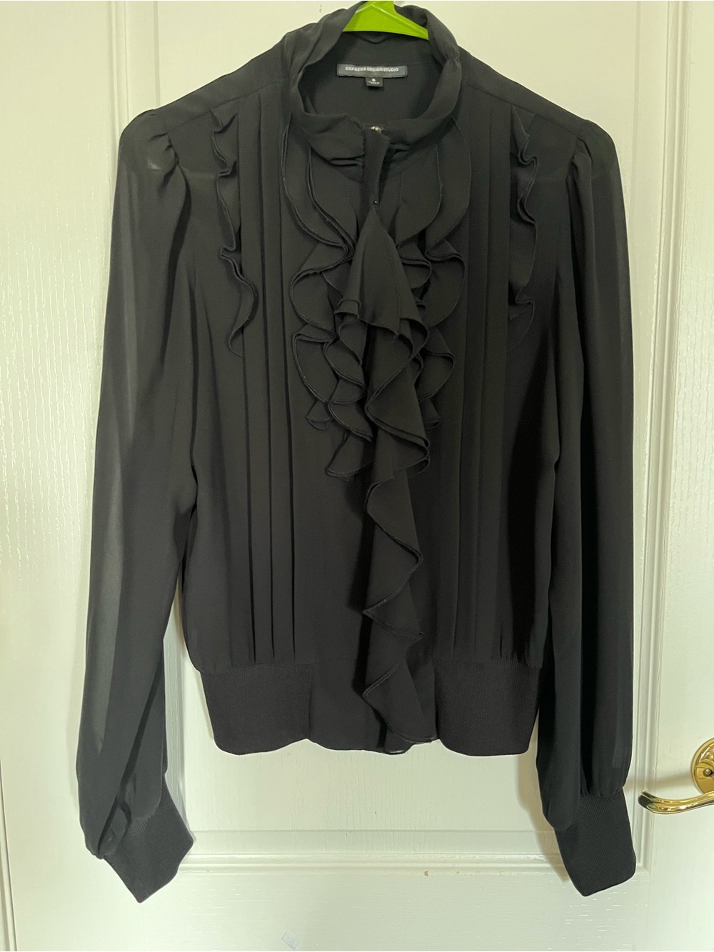 Express Black Ruffle Front Long Sleeve Blouse
